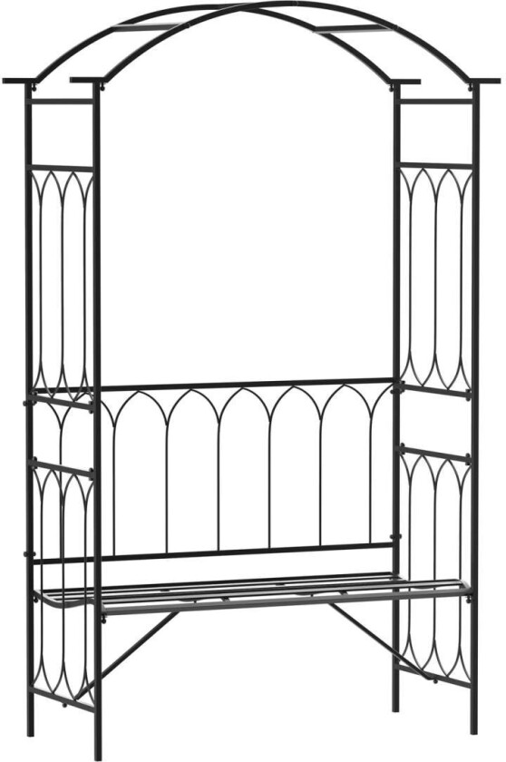 Rosebue Med Benk, Rosebenk, Arborbenk, Filosofbenk, Espalier, Hagebenk, Metall, Svart, 115 X 50 X 203 Cm