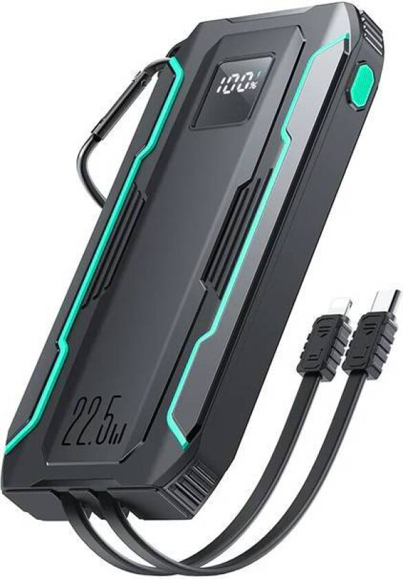 Joyroom Powerbank 10000mAh 22,5W med innebygd USB-C / Lightning-kabel - Svart
