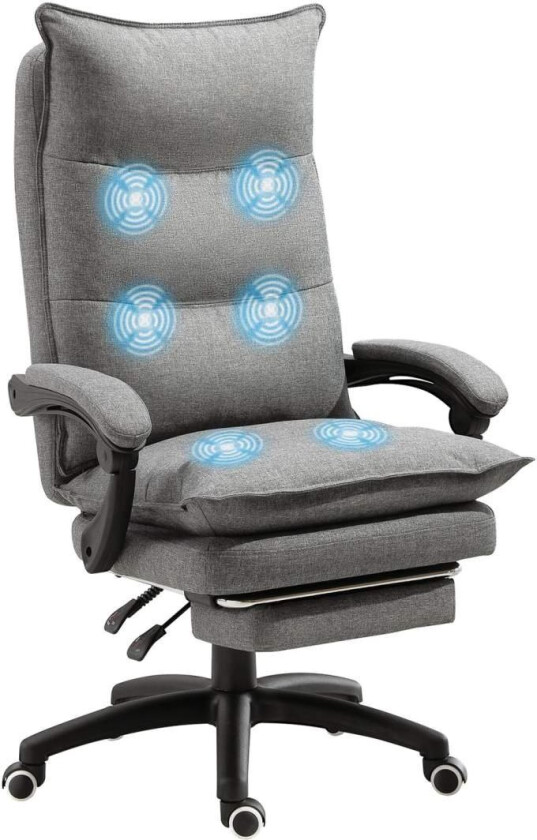 Massasjestol Svingstol, Gamingstol, Kontorstol, Ergonomisk Skrivebordsstol, Høydejusterbar, Nylon, Grå, 70X62X120-130Cm