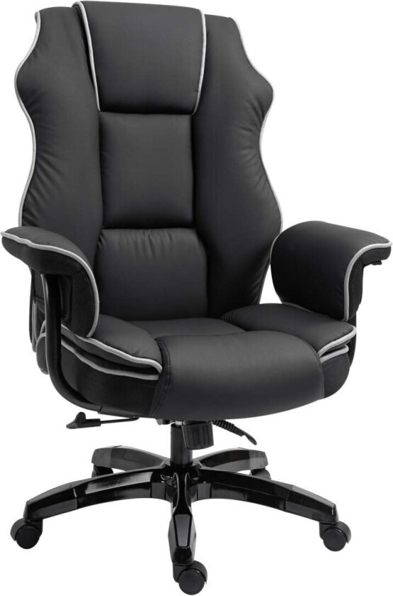 Kontorstol Skrivebordsstol Svingstol Med Armlener Høydejusterbar Ergonomisk Med Vippefunksjon Kunstskinn Svart 76X80X118-124 Cm