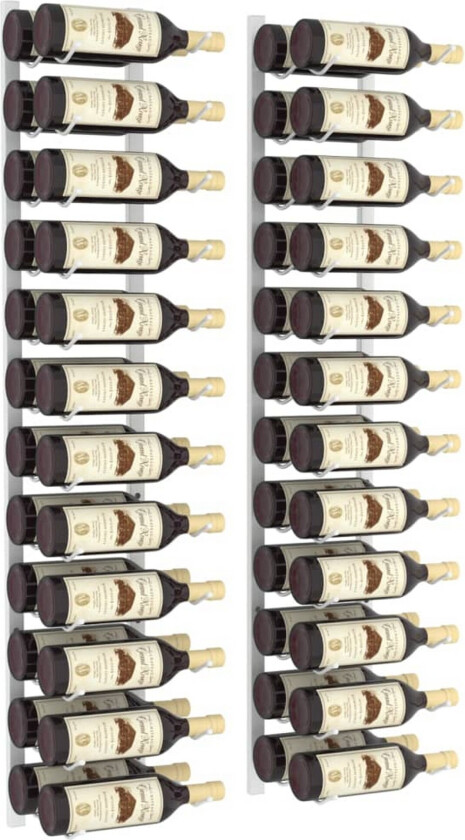 Veggmontert vinstativ for 24 flasker 2 stk hvit jern