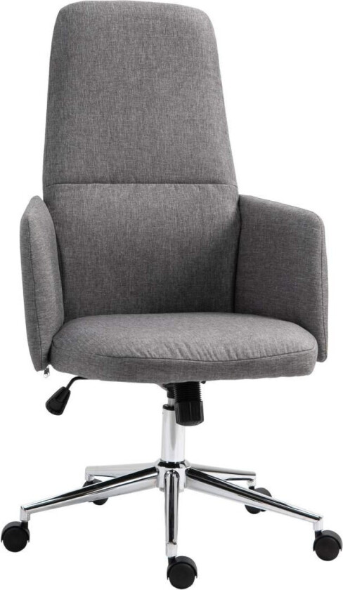 Kontorstol Svingstol Med Vippefunksjon, Armlen, Høydejusterbar, Ergonomisk, Kunstig Lin, Metall, Grå, 61X67X112,5-120,5Cm