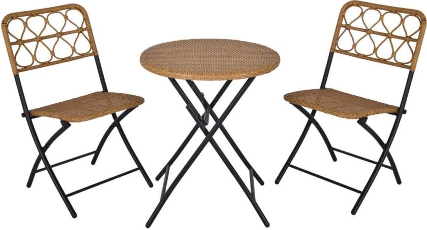 Polyrattan Sittegruppe For 2 Personer Bistrosett Balkongmøbelsett Sammenleggbar Natur