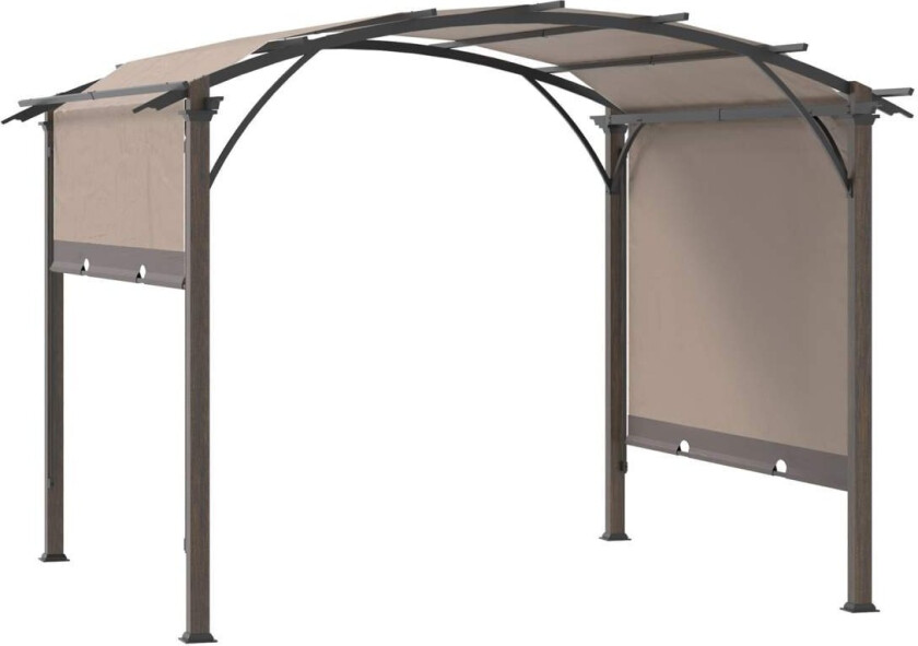 Pavilion Pergola 3,45X3,45M Med Justerbart Stofftak, Uv+50 Kalesje, Vanntett, Tekstlinjestål, Kaffe+Brun