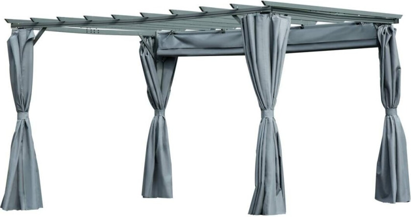 Pergola Lysthus Med Justerbart Stofftak, Værbestandig, 3,6X3X2,27M, Stål, Grå