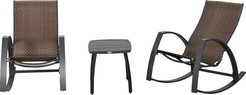 Rattan Gyngestol Bistrosett 3 Deler 2 Stoler 1 Bord Aluminium Komfort Uv-Bestandig For Hager Uteplass Basseng Uteplass