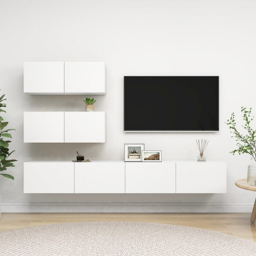 TV-benksett 4 deler hvit sponplate