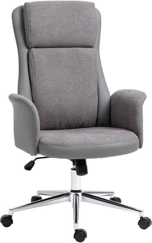 Kontorstol Ergonomisk Svingstol Med Vippefunksjon, 360° Roterbar, Høydejusterbar, Pu, Bæreevne Opptil 120 Kg, Grå, 65X72X108-1