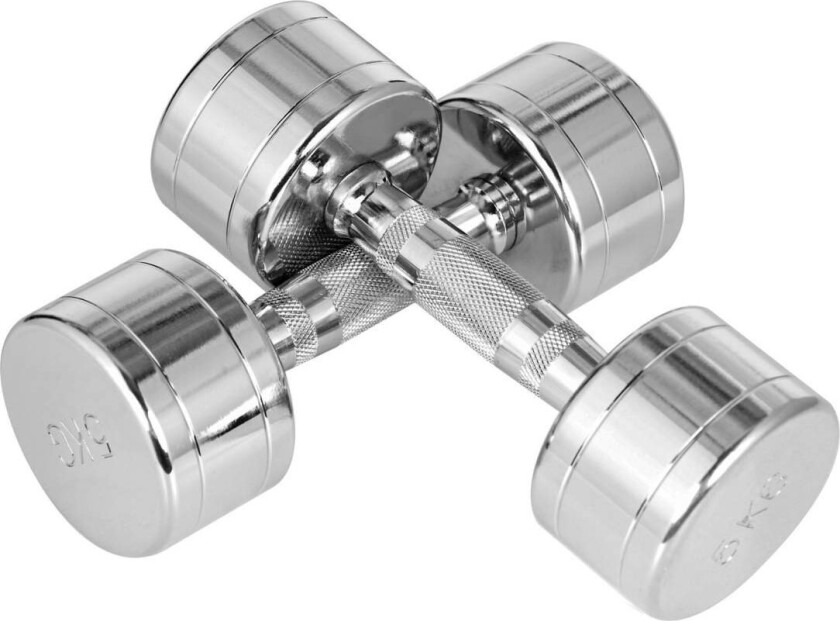 Manualer Sett Med 2 2 X 5 Kg Metallhantler Med Riflet Håndtak, Sklisikker, Kompakt, Sølv, 22,5X8X8 Cm