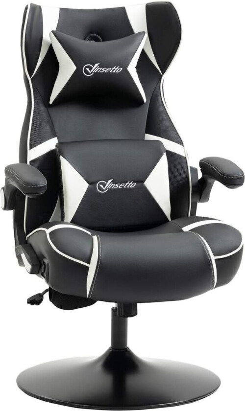 Gamingstol Med Vippefunksjon, Høydejusterbar Kontorstol, Ergonomisk Datastol Med Høyttaler, Korsrygg- Og Nakkestøtte, Kunstskinn