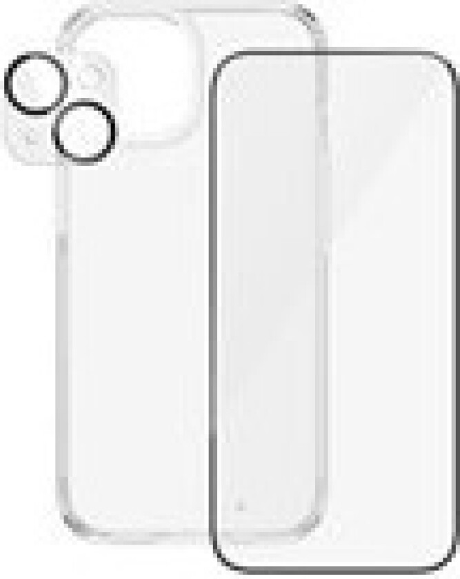 iPhone 15 3-i-1 Bundle m. EasyAligner - Skjermbeskyttelse (UWF) / Deksel / Kamerabeskyttelse - Gjennomsiktig / Svart
