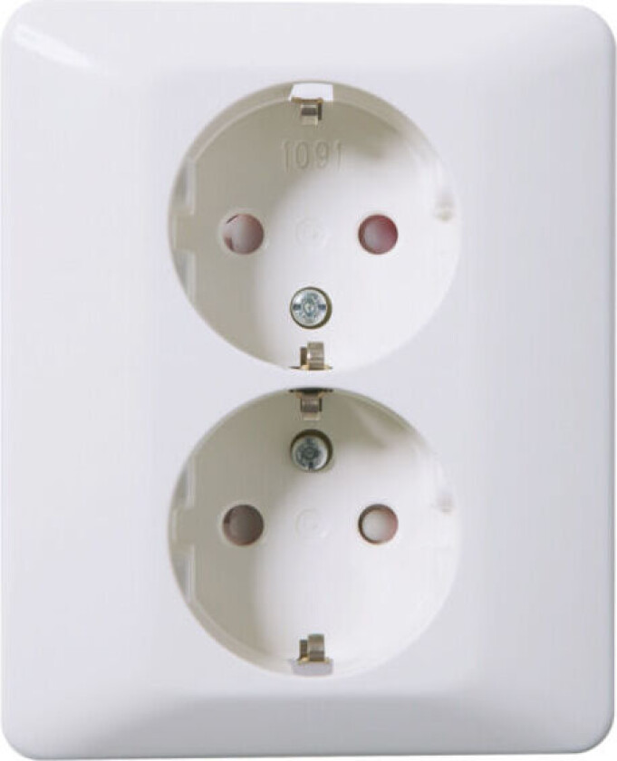 Stikkontakt Dobbel Innfelt jord RS Lav Renhvit - 1540155