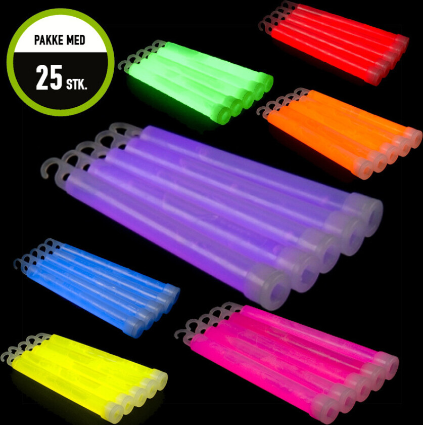 25 stk. Glowstick 6'' med ledning Oransje