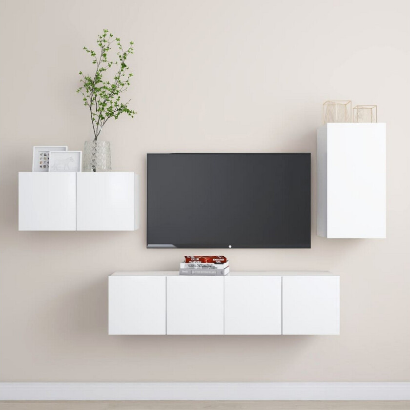 TV-benksett 4 deler hvit sponplate
