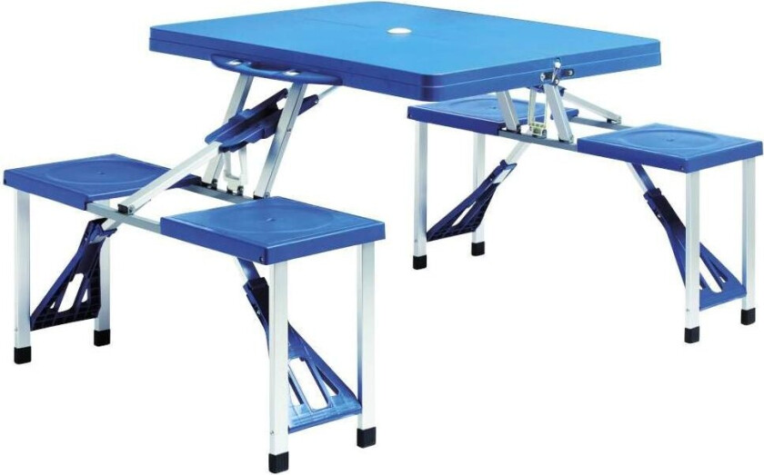 Sammenleggbart campingbord med 4 stoler - Blå