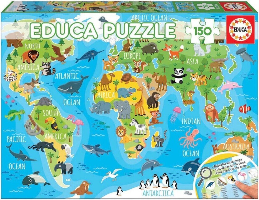 150 World Map Animals 3D Puslespill