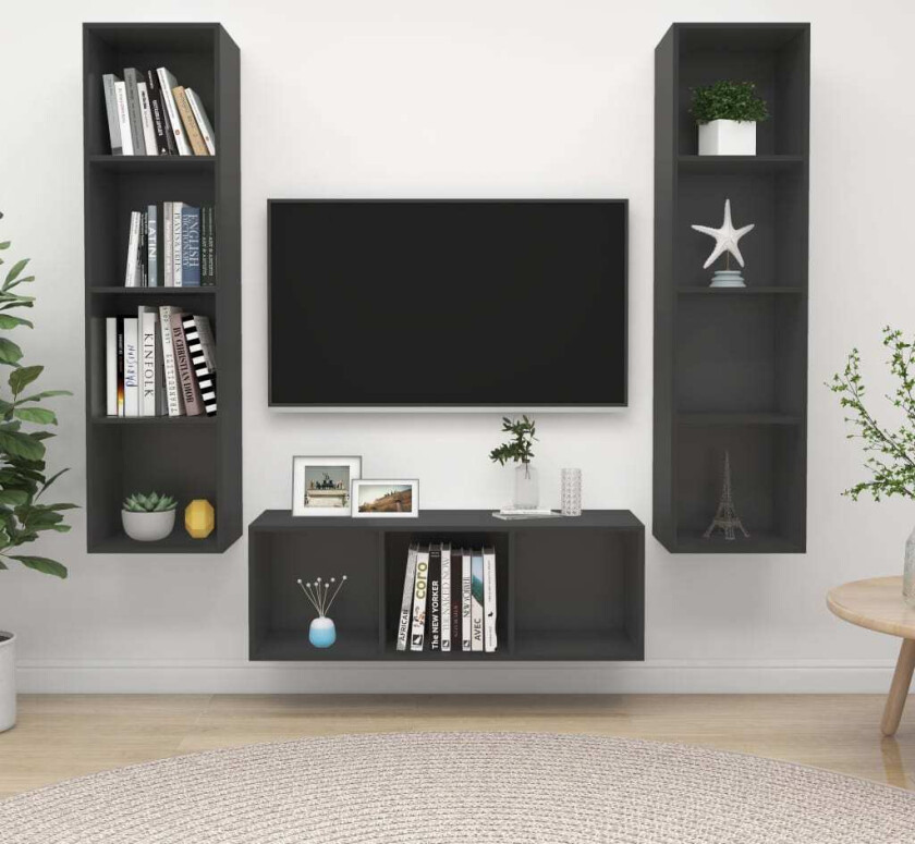 TV-benksett 3 deler grå sponplate