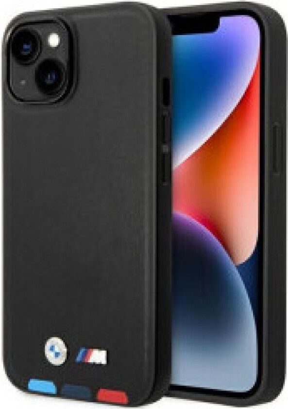 Case BMW BMHCP14M22PTDK iPhone 14 Plus / 15 Plus 6.7" black/black Leather Stamp Tricolor