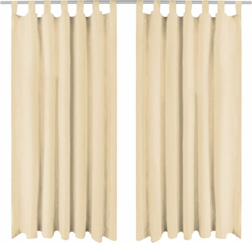 Mikrosateng gardiner med hemper 2 stk 140x225 cm beige