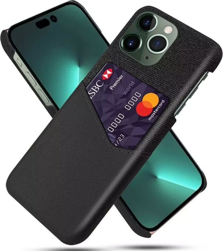 iPhone 14 Pro Max Kunstskinn Bakdeksel Med Kortlomme - Svart