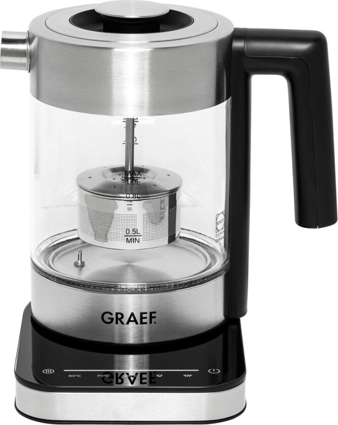 Graef WK350, 1 l, 2000 W, Sort, Rustfritt stål, Gjennomsiktig, Glass, Vannivåindikator, Overopphetingsbeskyttelse