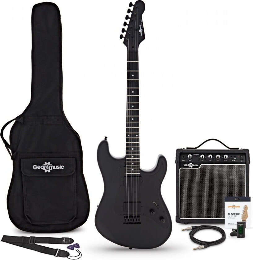 Gear4Music LA Select Modern Electric Guitar Blackout 15W Guitar Amp & Accessory Pack