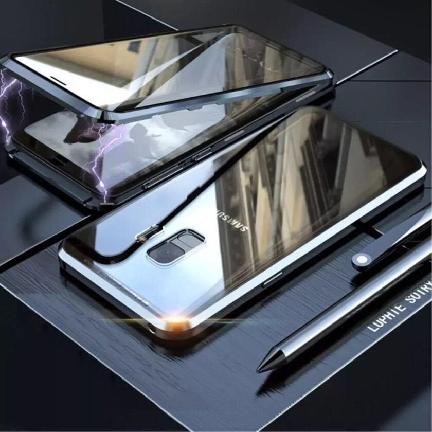 Samsung Galaxy S9 Magnetisk Metall Deksel m. Glass Foran og Bak - Svart