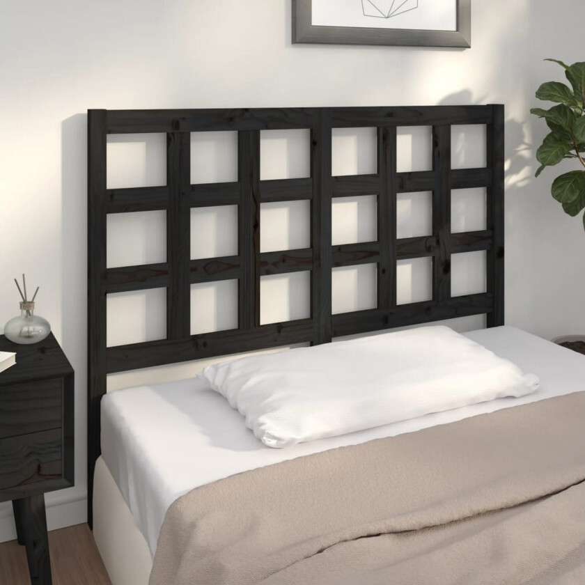 Sengegavl svart 125,5x4x100 cm heltre furu