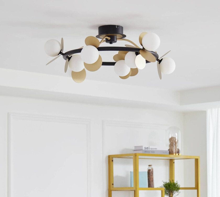 Pallo LED-taklampe, rund, 9-lys, svart/gull