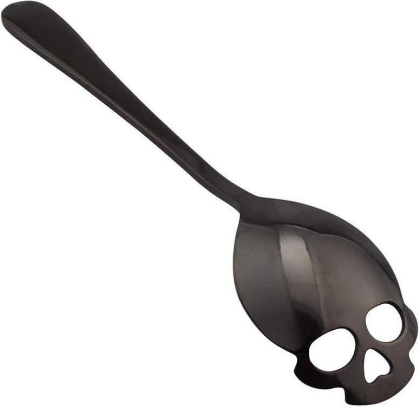 Svart kaffeskje - hodeskalle - rustfritt stål