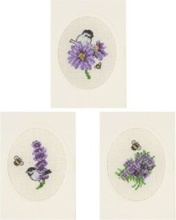 Broderipakke Kort Blomster 3-pk