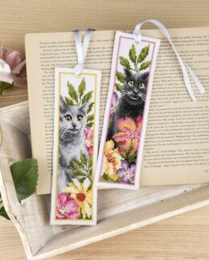 Broderipakke Bokmerke Katt & Blomster 2-pk