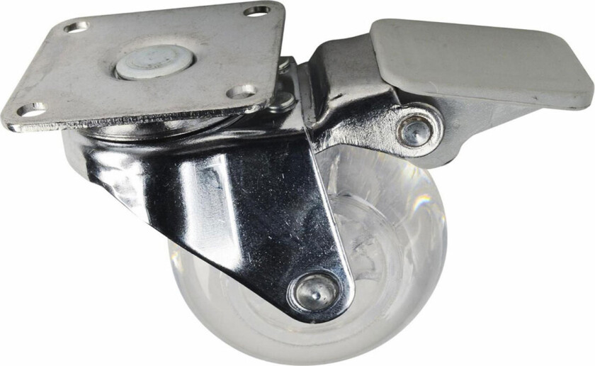 Møbelhjul Ø48 mm - klar gummi, svingbart med brems