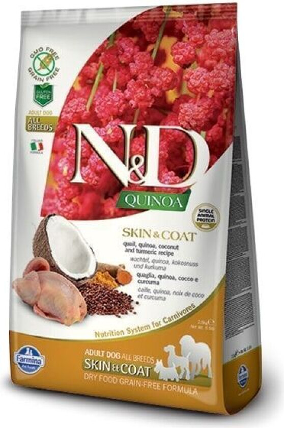 N&D Quinoa Skin & Coat Quail Adult Tørrfôr til hund 2,5 kg
