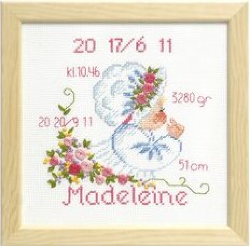 Broderisett Aida Fødselstavle Madeleine 19x19cm