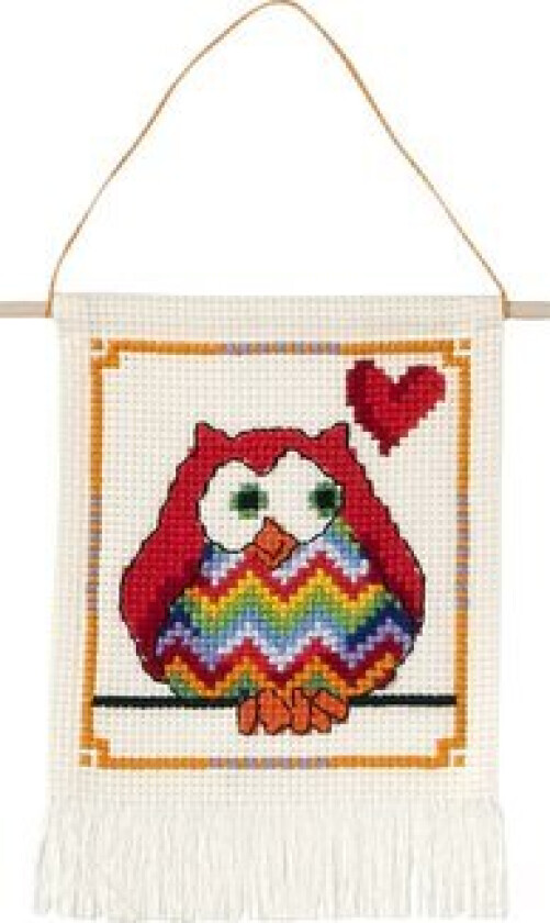 Broderisett Aida til Barn Rød Ugle 15x21cm