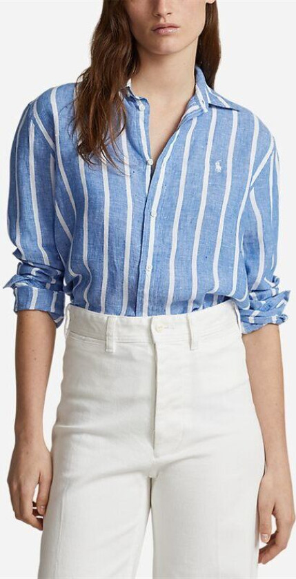 Relaxed Fit Linen Shirt - Blue/white Blå L