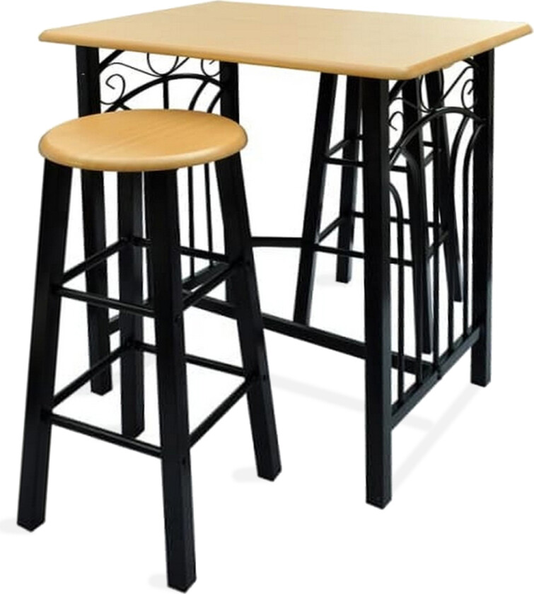 Frokost-/middagsbordsett lysebrunt tre med svart stål