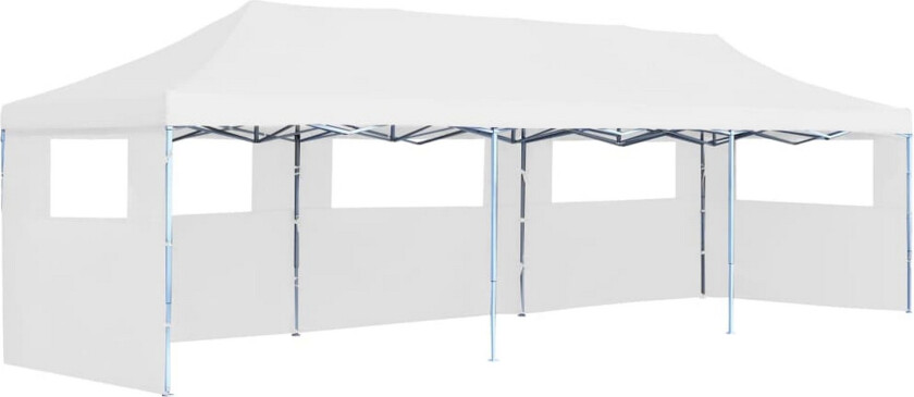 Sammenleggbart festtelt popup med 5 sidevegger 3x9 m hvit