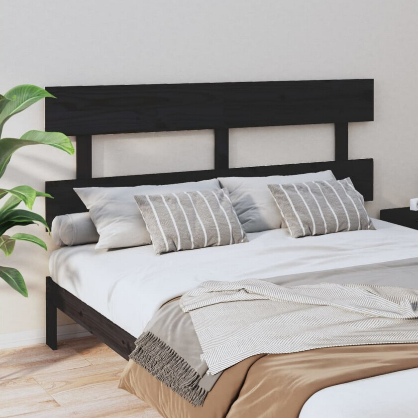 Sengegavl svart 164x3x81 cm heltre furu