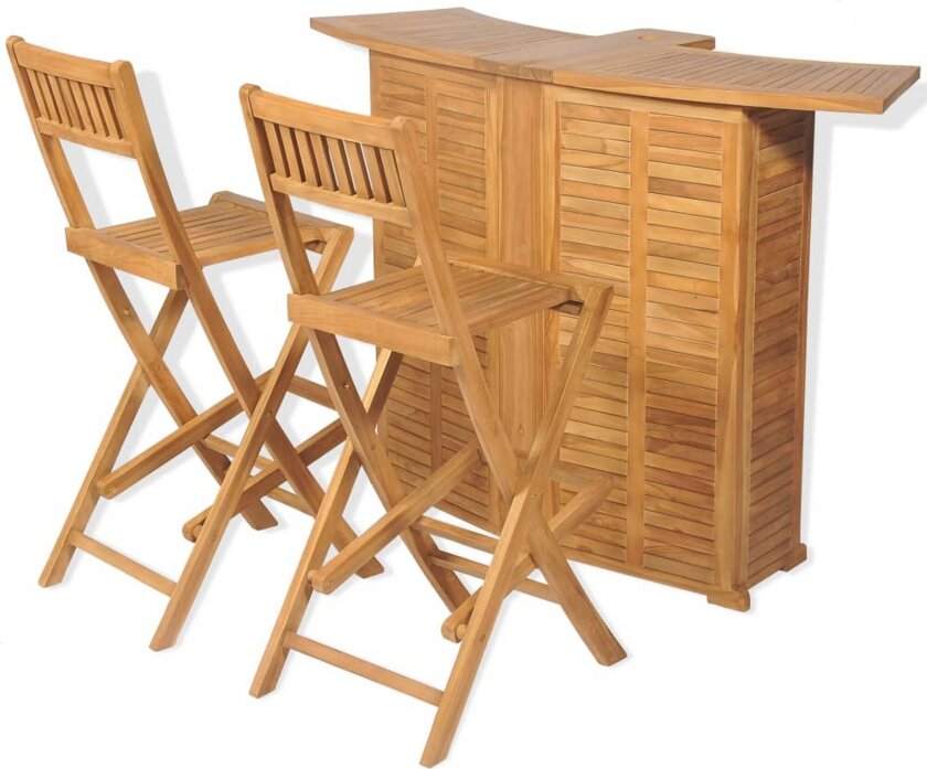 Bistrosett med brettbare stoler 3 deler heltre teak