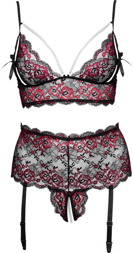 Curve Bunnløs Rød Blonde Peek-a-Boo BH-sett Plus Size - Svart - XL/2XL