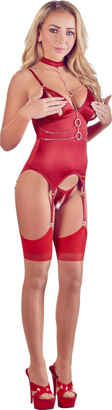Abierta Fina Rød Korsett med Strassdetaljer - Rød - S