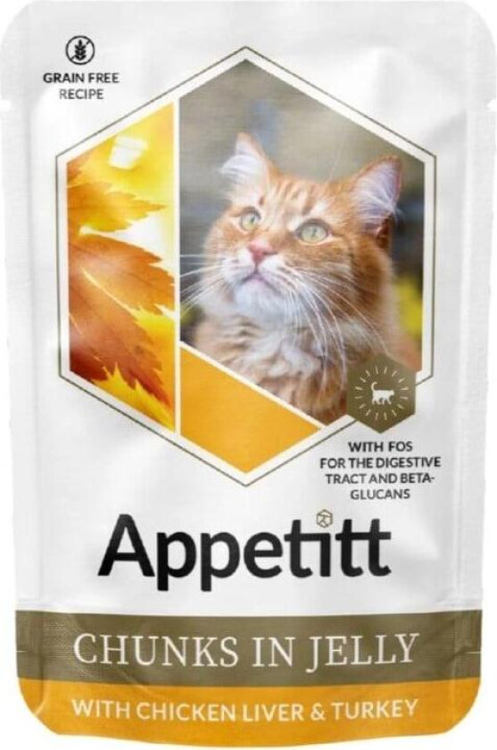 Kyllinglever og kalkun i gele våtfôr til katt 85 g