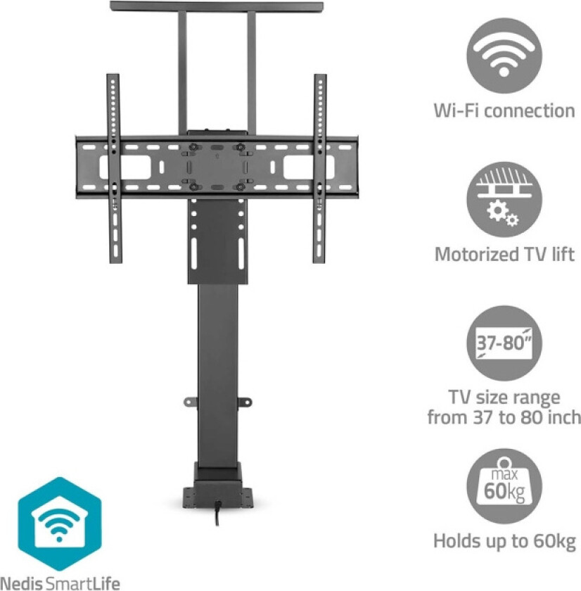 Motorisert TV-heis 37 - 80 " Maximum skjerm vekt: 60 kg Innebygd skapdesign Heis rekkevidde: 68 - 158 cm Fjernstyrtkontrolert ABS /