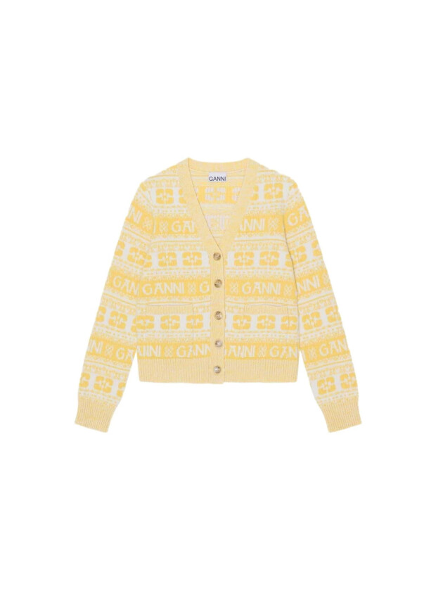 Ganni Logo Wool Mix Cardigan Cardigan Gulmønstret female S