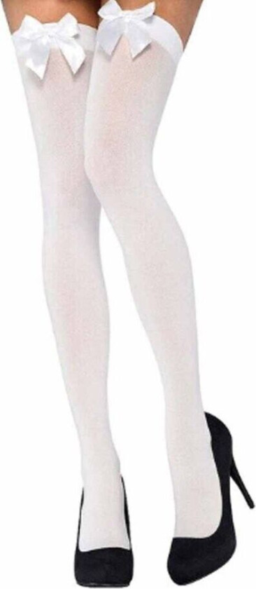 Hvite knesokker høye sokker med hvit bue