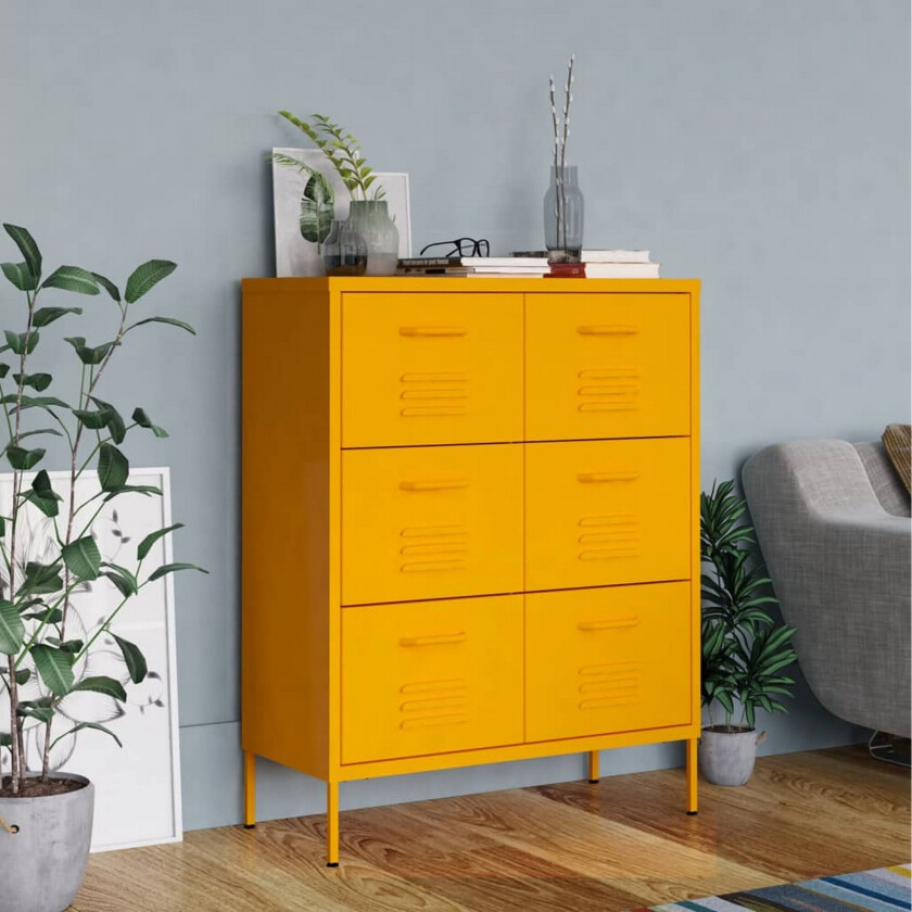 Kommode sennepsgul 80x35x101,5 cm stål