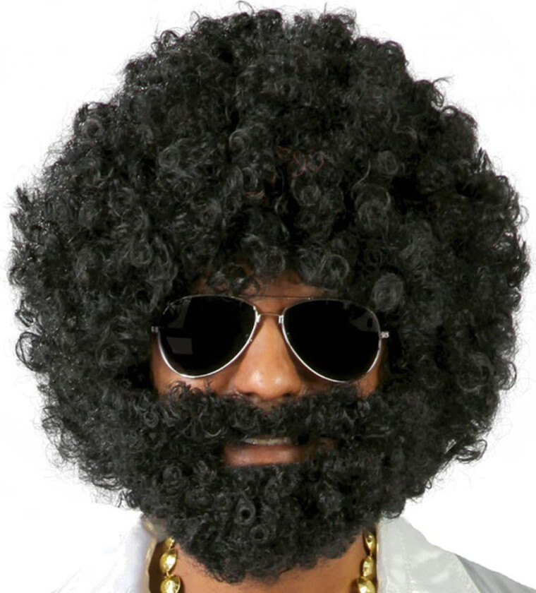 Afro Parykk med Skjegg