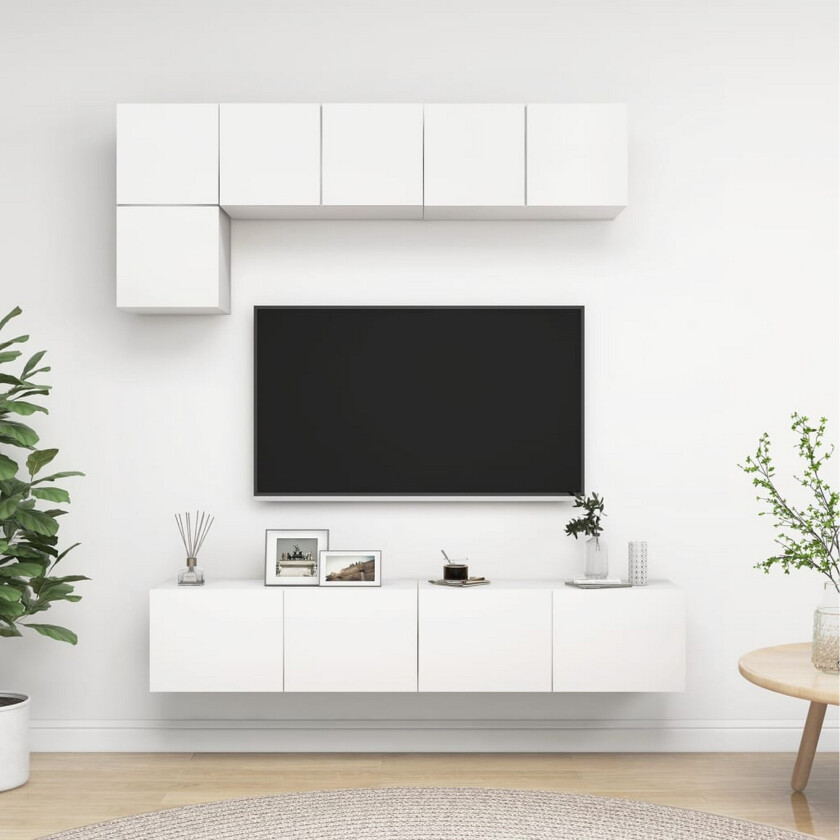 TV-benksett 5 deler hvit sponplate